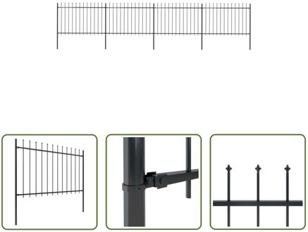 Decoratief Stalen Tuinhek - 680x170cm - 4 schuttingpanelen - 5 palen - Zwart