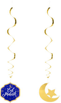 Decoratieswirls Eid Mubarak Blauw/Goud (2st) Multikleur - Print