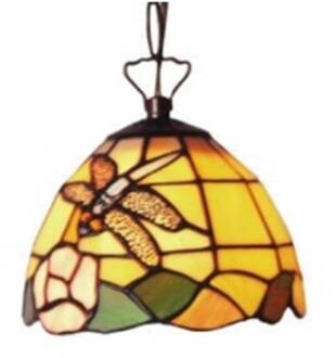 Decoratieve hanglamp LIBELLE in Tiffany-stijl kleurrijk, bruin antiek