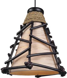 Decoratieve hanglamp Romy met hout donkerbruin, crème