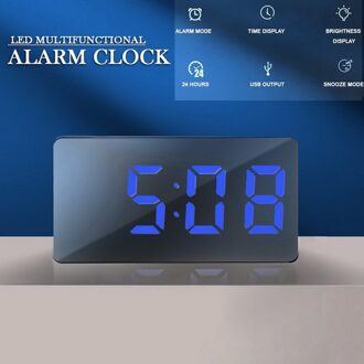 Decoratieve Mini Led Mirror Digitale Wekker Snooze Tafel Klok Wakker Mute Kalender Dimbare Elektronische Desktop Klokken blauw