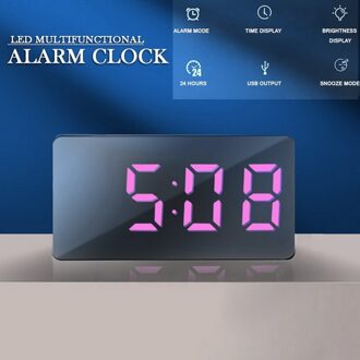 Decoratieve Mini Led Mirror Digitale Wekker Snooze Tafel Klok Wakker Mute Kalender Dimbare Elektronische Desktop Klokken paars