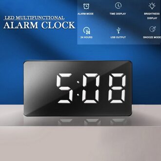 Decoratieve Mini Led Mirror Digitale Wekker Snooze Tafel Klok Wakker Mute Kalender Dimbare Elektronische Desktop Klokken wit