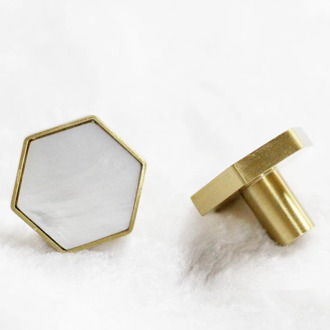 Decorative Hexagon Brass Kitchen Cabinet Knobs White Shell Drawer Dresser Pulls Cupboard Wardrobe Handles-1Pack