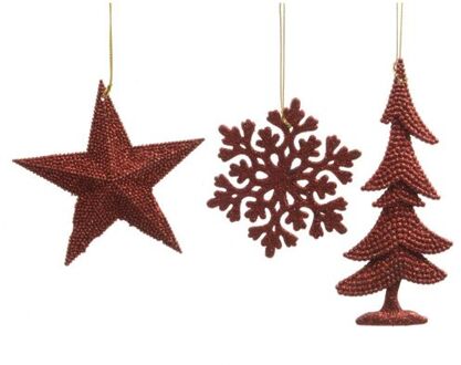 Decoris 10 stuks! Hanger plastic glitter kerstrood