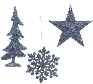 Decoris 10 stuks! Hanger plastic glitter nachtblauw