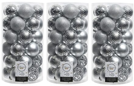 Decoris 108x Kerstballen - zilver - 6 cm - kunststof - mix