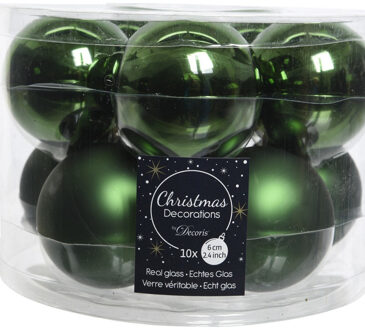Decoris 10x Donkergroene glazen kerstballen 6 cm glans en mat