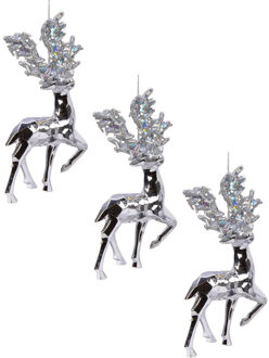 Decoris 10x Kerstboomhangers zilveren rendieren 16 cm kerstversiering