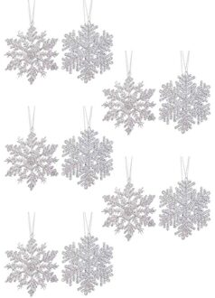 Decoris 10x Kersthangers figuurtjes zilveren sneeuwvlok/ster 12 cm glitte