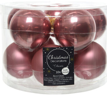 Decoris 10x Oud roze glazen kerstballen 6 cm glans en mat Oudroze