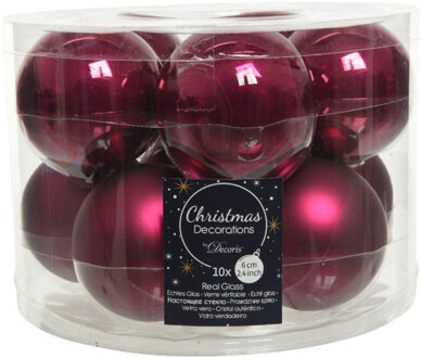 Decoris 10x stuks glazen kerstballen framboos roze (magnolia) 6 cm mat/glans - Kerstbal