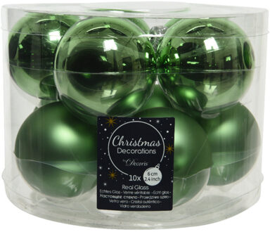 Decoris 10x stuks glazen kerstballen groen 6 cm mat/glans - Kerstbal