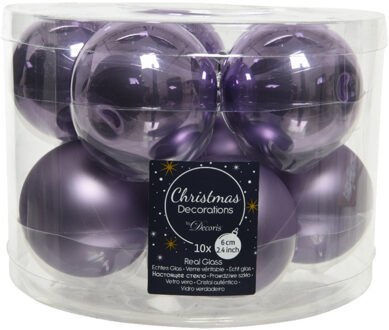 Decoris 10x stuks glazen kerstballen heide lila paars 6 cm mat/glans