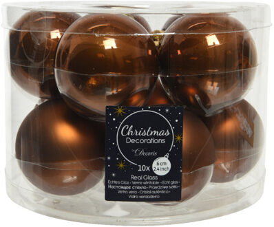 Decoris 10x stuks glazen kerstballen kaneel bruin 6 cm mat/glans