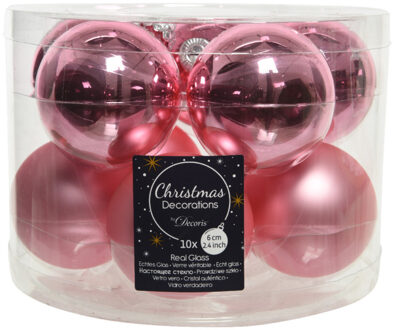 Decoris 10x stuks glazen kerstballen lippenstift roze 6 cm mat/glans
