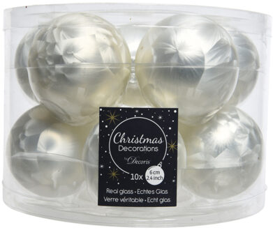 Decoris 10x stuks glazen kerstballen wit ijslak 6 cm mat/glans Ivoorwit