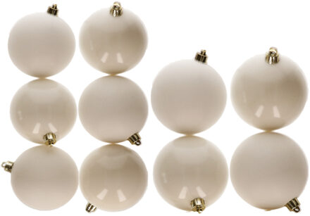 Decoris 10x stuks kunststof kerstballen wol wit 8 en 10 cm - Kerstbal