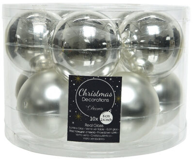 Decoris 10x Zilveren glazen kerstballen 6 cm glans en mat