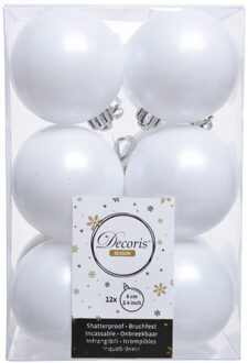 Decoris 12 kerstballen winterwit 60 mm