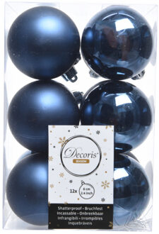 Decoris 12x Donkerblauwe kerstballen 6 cm kunststof mat/glans