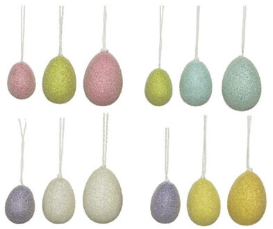 Decoris 12x Gekleurde glitter plastic/kunststof eieren/Paaseieren 4-6 cm - Feestdecoratievoorwerp