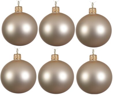 Decoris 12x Glazen kerstballen mat licht parel/champagne 8 cm kerstboom versiering/decoratie - Kerstbal Champagnekleurig