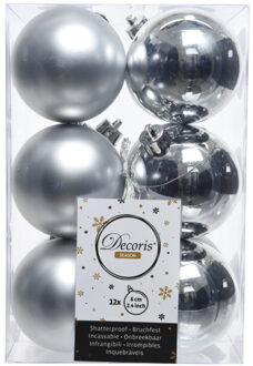 Decoris 12x kerstballen - zilver - 6 cm - kunststof - mat/glans