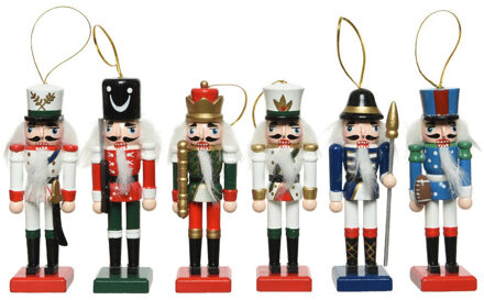 Decoris 12x Kerstboomhangers notenkrakers poppetjes/soldaten 12 cm kerstversiering Multi