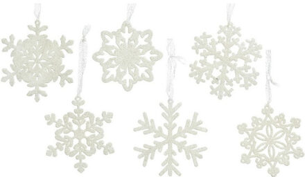 Decoris 12x Kersthangers/kerstornamenten witte sneeuwvlokken 10 cm - Kerstboomversiering - Kerstversiering hangers