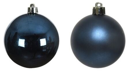 Decoris 12x Kunststof kerstballen glanzend/mat donkerblauw 6 cm kerstboom versiering/decoratie - Kerstbal