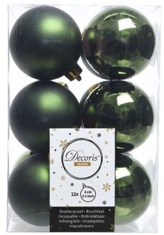 Decoris 12x Kunststof kerstballen glanzend/mat donkergroen 6 cm kerstboom versiering/decoratie - Kerstbal