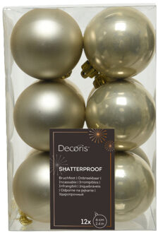 Decoris 12x Kunststof kerstballen glanzend/mat licht parel/champagne 6 cm kerstboom versiering/decoratie - Kerstbal Champagnekleurig