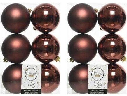 Decoris 12x Kunststof kerstballen glanzend/mat mahonie bruin 8 cm kerstboom versiering/decoratie - Kerstbal