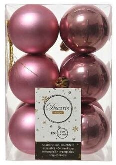 Decoris 12x Kunststof kerstballen glanzend/mat oud roze 6 cm kerstboom versiering/decoratie - Kerstbal