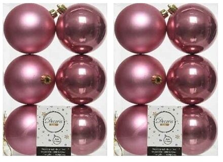 Decoris 12x Kunststof kerstballen glanzend/mat oud roze 8 cm kerstboom versiering/decoratie - Kerstbal