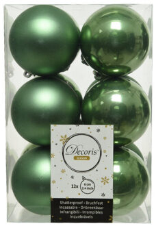 Decoris 12x Kunststof kerstballen glanzend/mat salie groen 6 cm kerstboom versiering/decoratie - Kerstbal