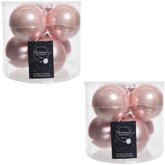 Decoris 12x Lichtroze glazen kerstballen 8 cm glans en mat