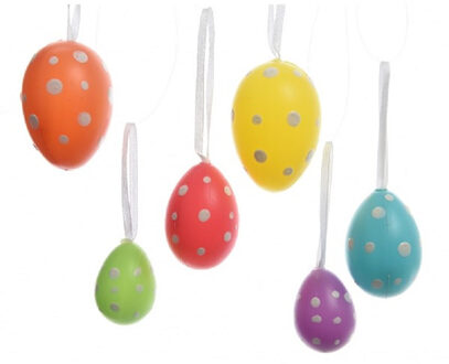 Decoris 12x stuks gekleurde plastic/kunststof gestipte eieren/Paaseieren 6 cm