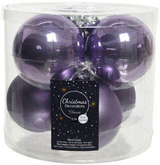 Decoris 12x stuks glazen kerstballen heide lila paars 8 cm mat/glans