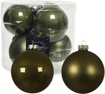 Decoris 12x stuks glazen kerstballen mos groen 10 cm mat/glans