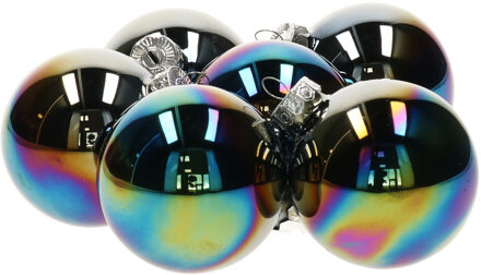 Decoris 12x stuks glazen kerstballen zwart parelmoer 8 cm glans