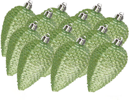 Decoris 12x stuks kunststof glitter dennenappels kersthangers groen 8 cm