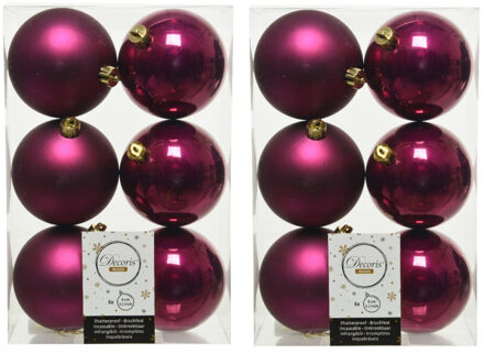 Decoris 12x stuks kunststof kerstballen framboos roze (magnolia) 8 cm glans/mat - Kerstbal