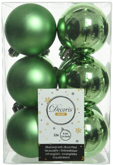 Decoris 12x stuks kunststof kerstballen groen 6 cm glans/mat - Kerstbal