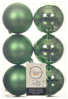 Decoris 12x stuks kunststof kerstballen groen 8 cm glans/mat