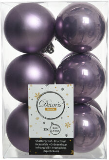 Decoris 12x stuks kunststof kerstballen heide lila paars 6 cm glans/mat