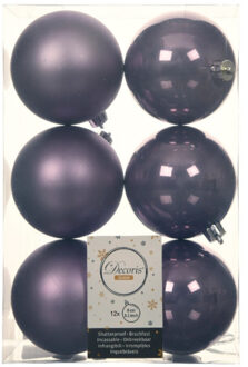 Decoris 12x stuks kunststof kerstballen heide lila paars 8 cm glans/mat - Kerstbal