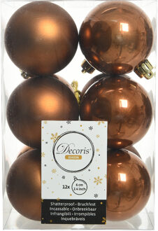 Decoris 12x stuks kunststof kerstballen kaneel bruin 6 cm glans/mat - Kerstbal