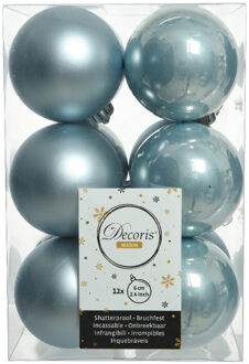 Decoris 12x stuks kunststof kerstballen lichtblauw 6 cm glans/mat - Kerstbal